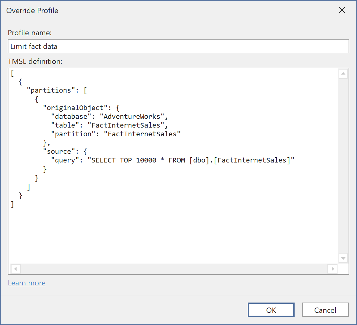 Editor de perfiles de anulación