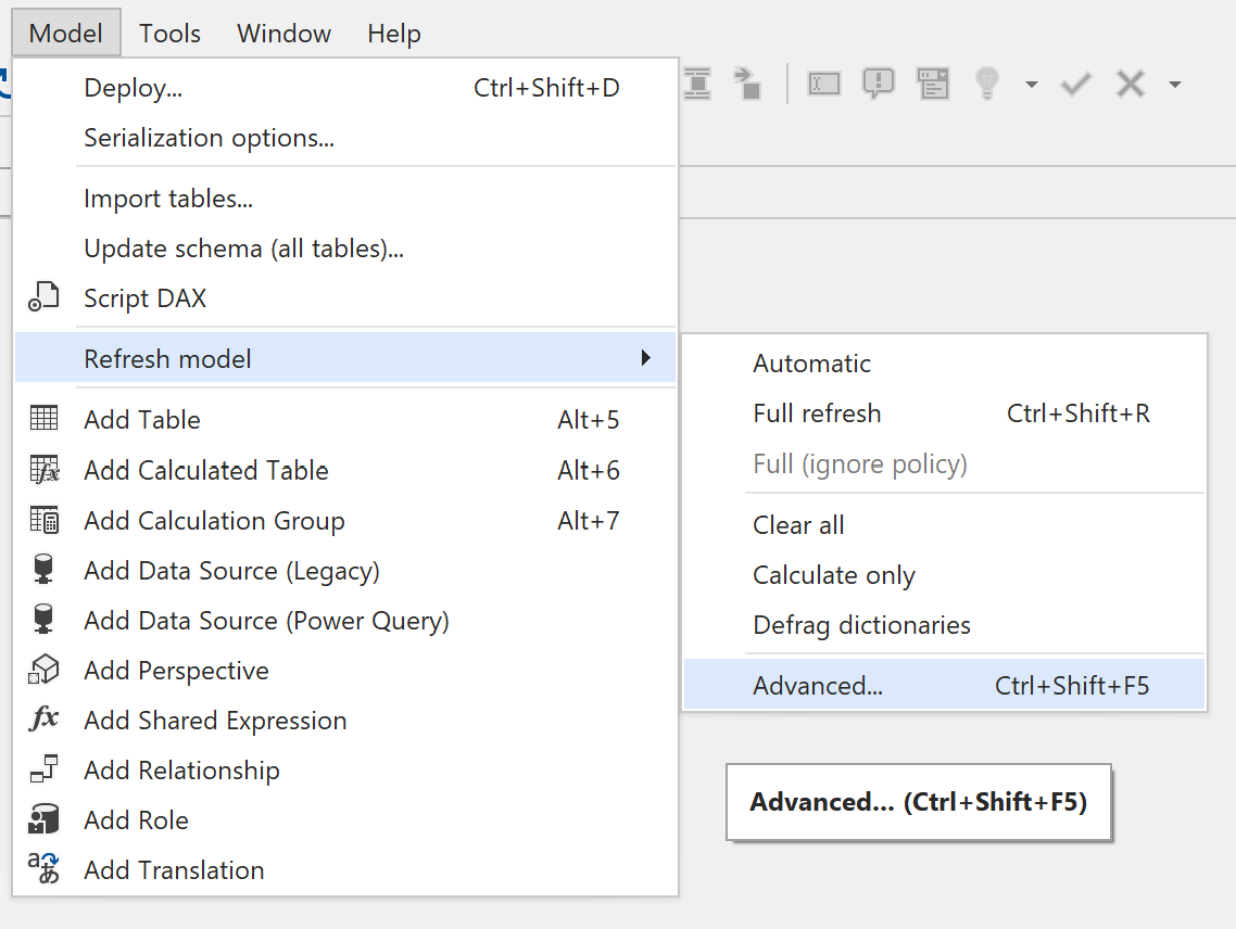 Menú de actualización avanzada