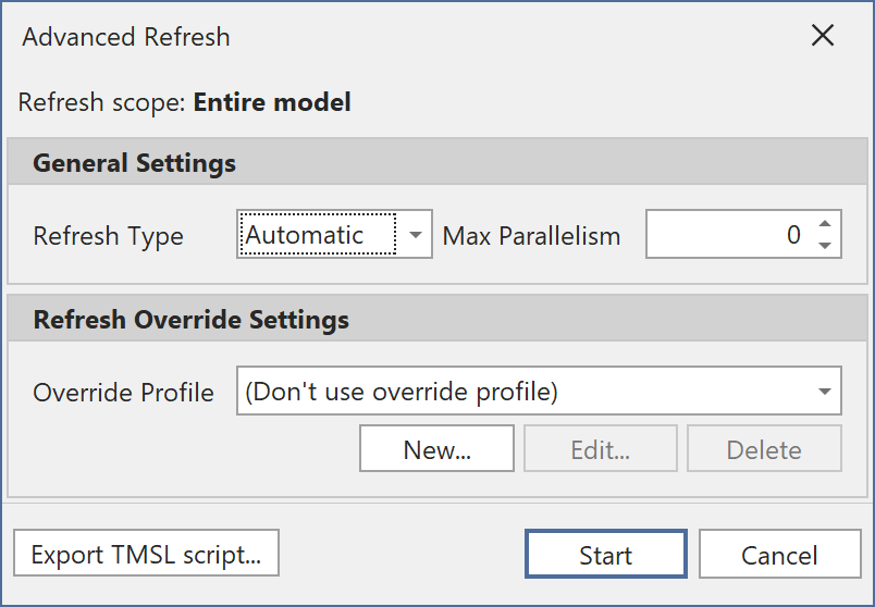 Cuadro de diálogo de actualización avanzada