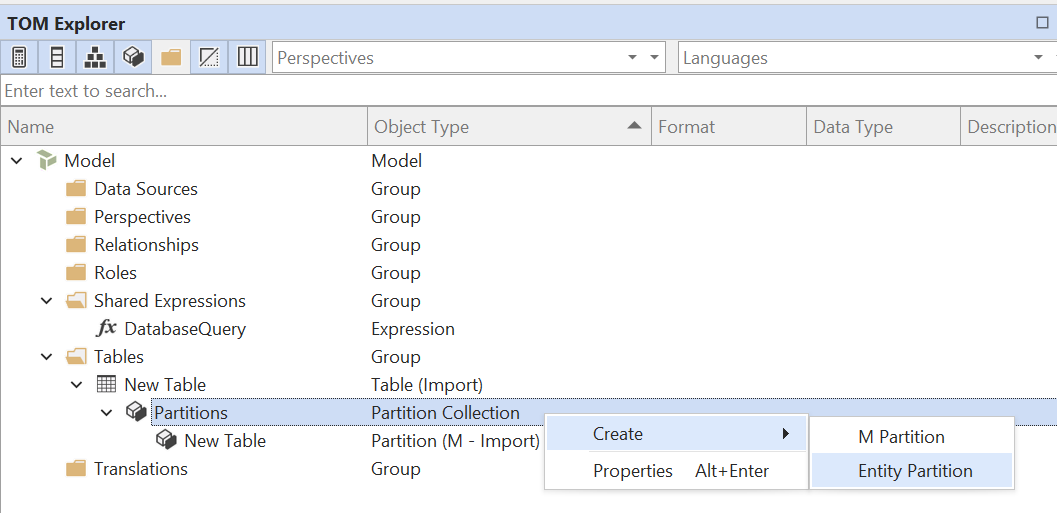 Crear partición de entidad