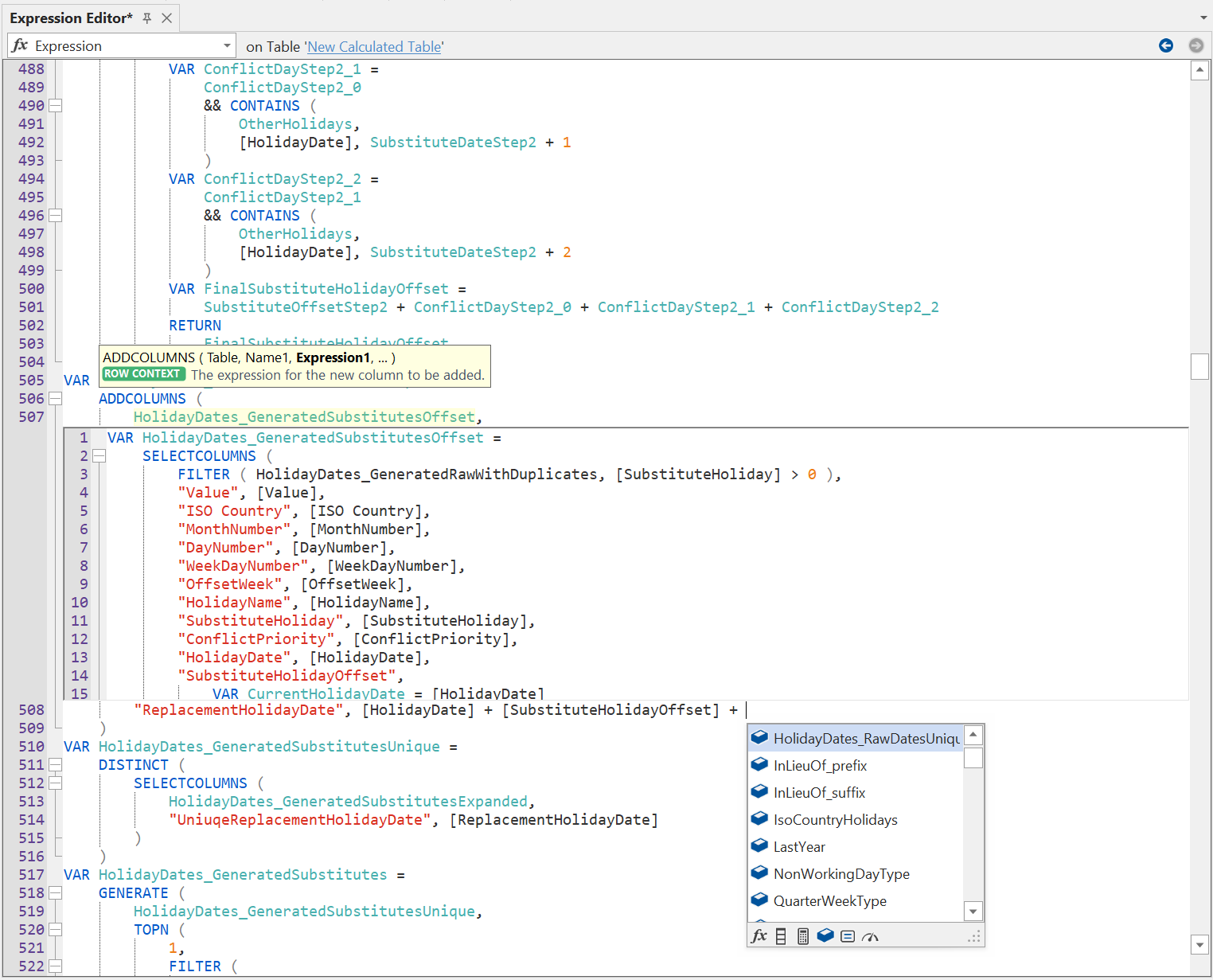 Edición de una expresión DAX compleja