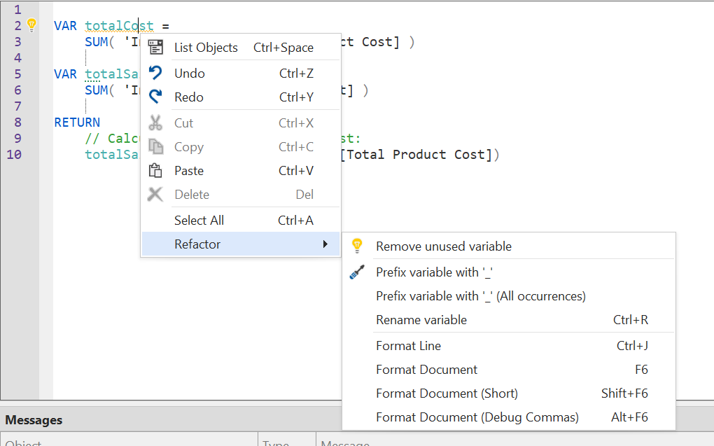 Submenú Refactorizar de Acciones de código
