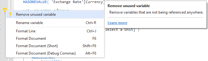 Información sobre herramientas de Acción de código