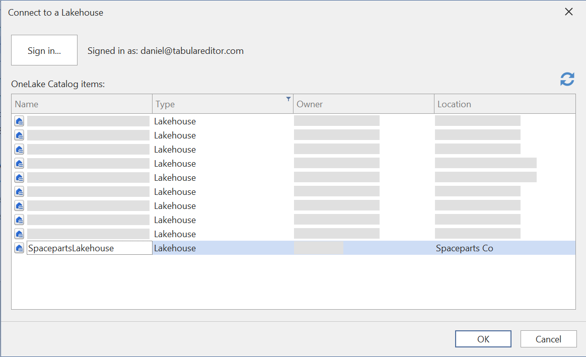 Asistente para importar tablas: seleccionar Lakehouse