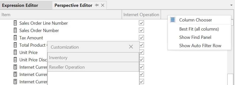 Columnas del Editor de perspectivas