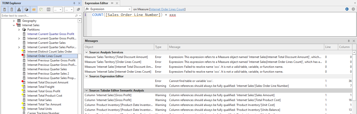 Mensajes de Tabular Editor