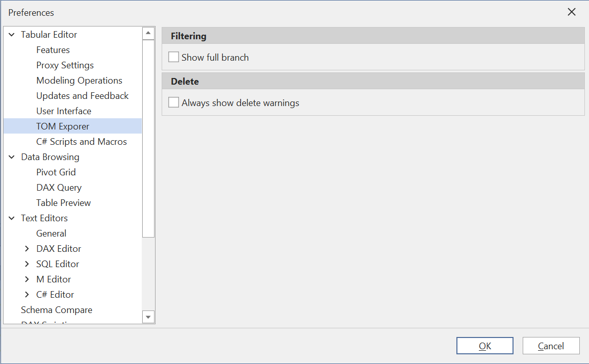 Ajustes del Explorador Tom