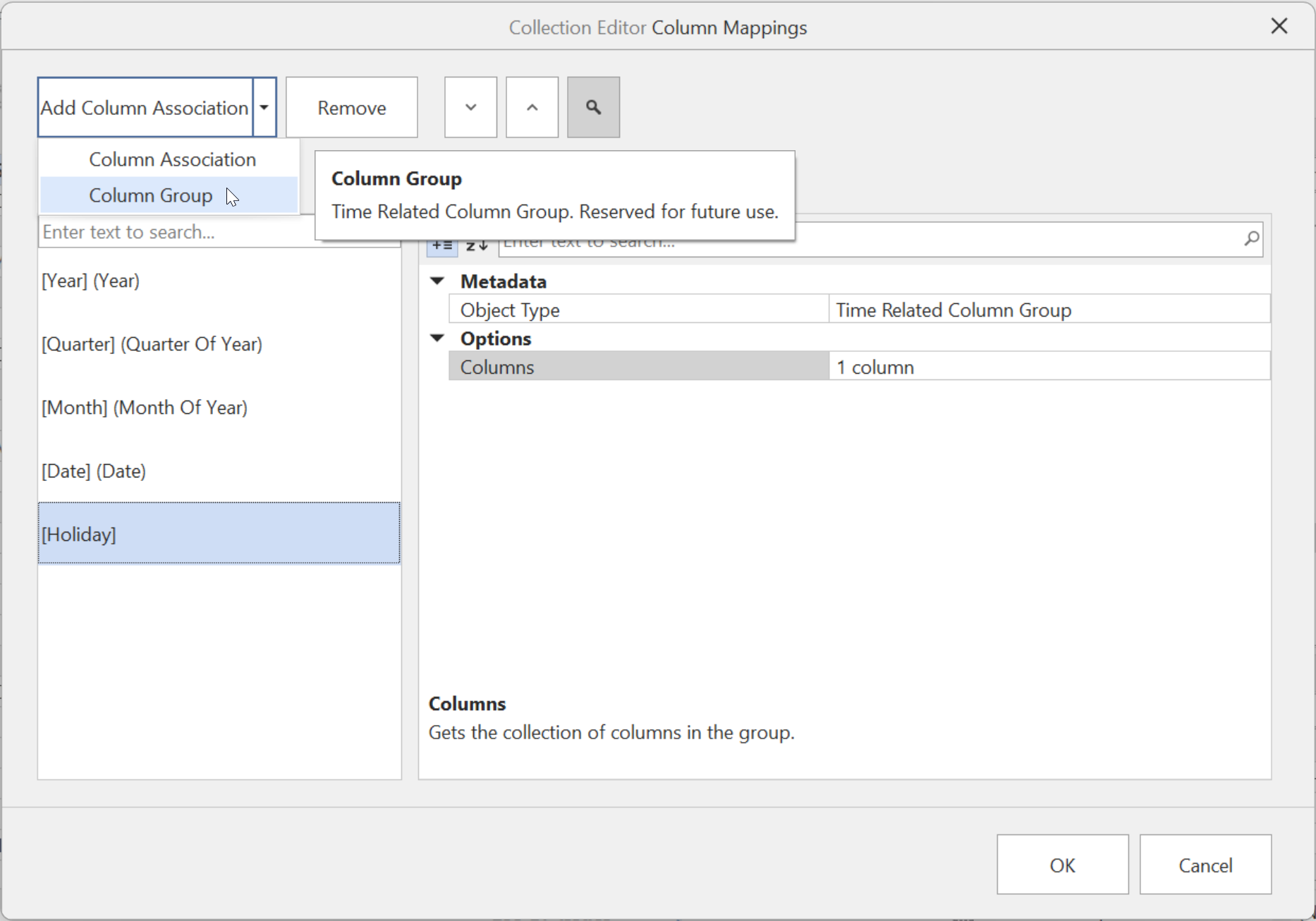 Añadir un grupo de columnas para columnas relacionadas con el tiempo