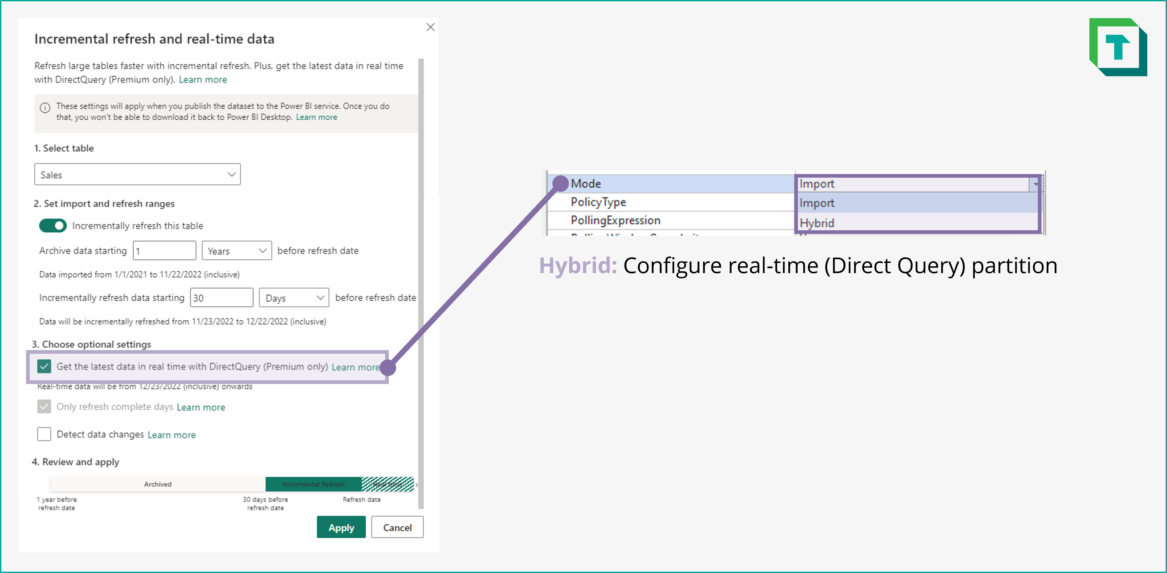 Ventanas de política de actualización incremental