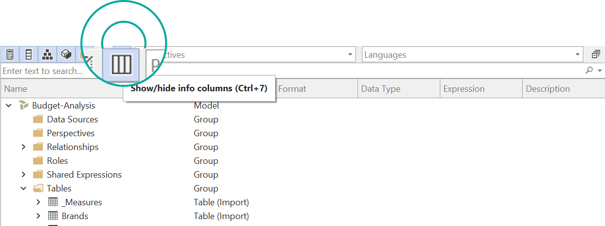 Explorador TOM Mostrar/Ocultar columnas